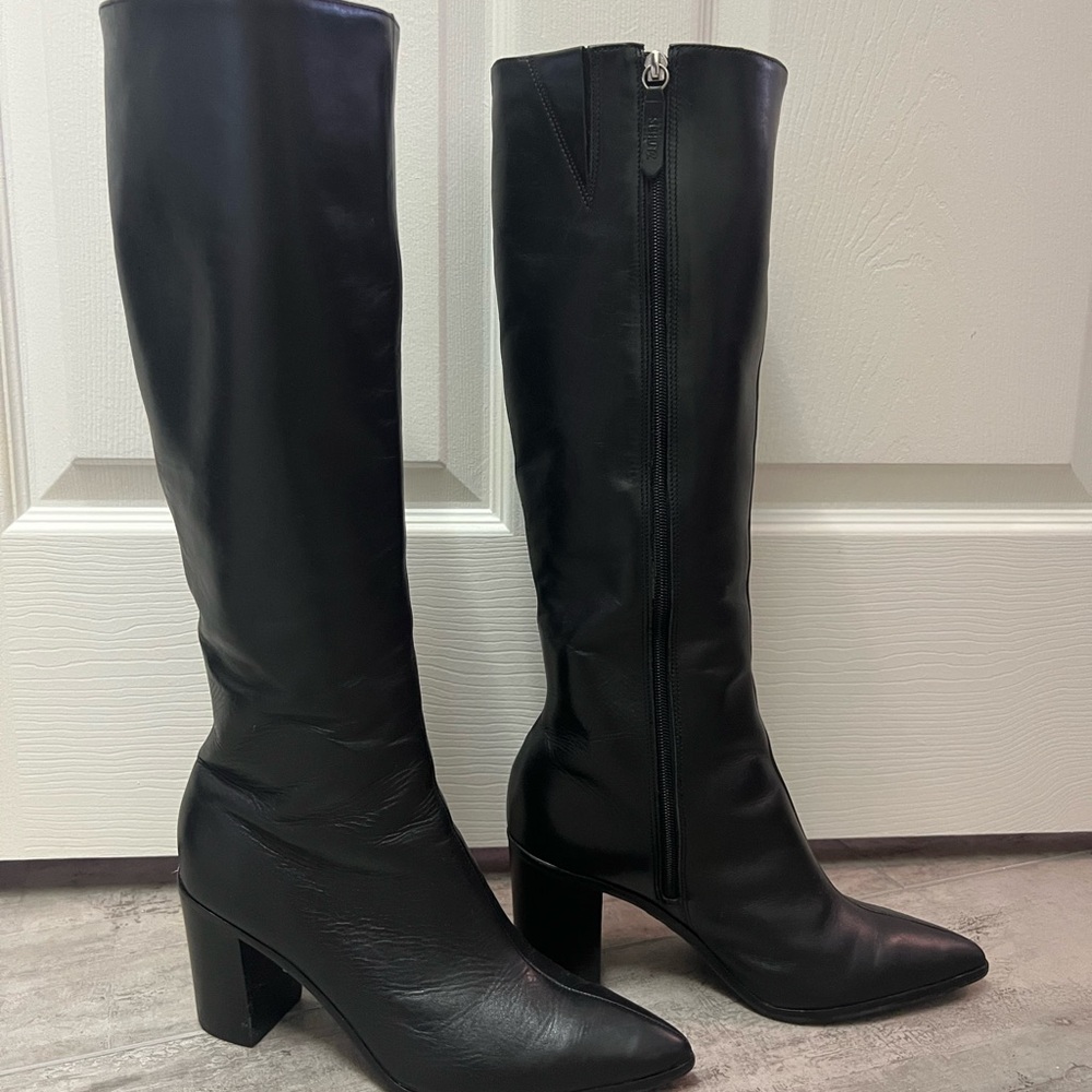 SCHUTZ Black Leather Mikki Up Block Leather Boot